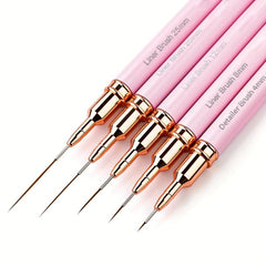 5pcs Pink Nail Art Brush Set for Long Nails Gel Polish Painting Manicure