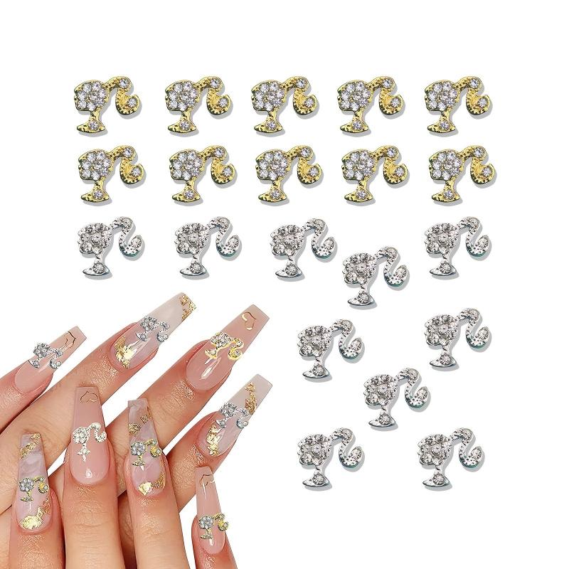 10pcs Girls Head Nail Charms With Rhinestones 3D Nail Art Accessories