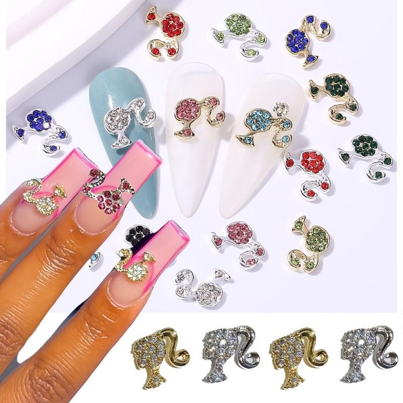 10pcs Girls Head Nail Charms With Rhinestones 3D Nail Art Accessories