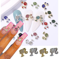 10pcs Girls Head Nail Charms With Rhinestones 3D Nail Art Accessories