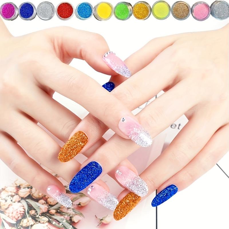 Professional Acrylic Nail Art Kit 12 Glitter Acrylic Powder Clear Pink Nails