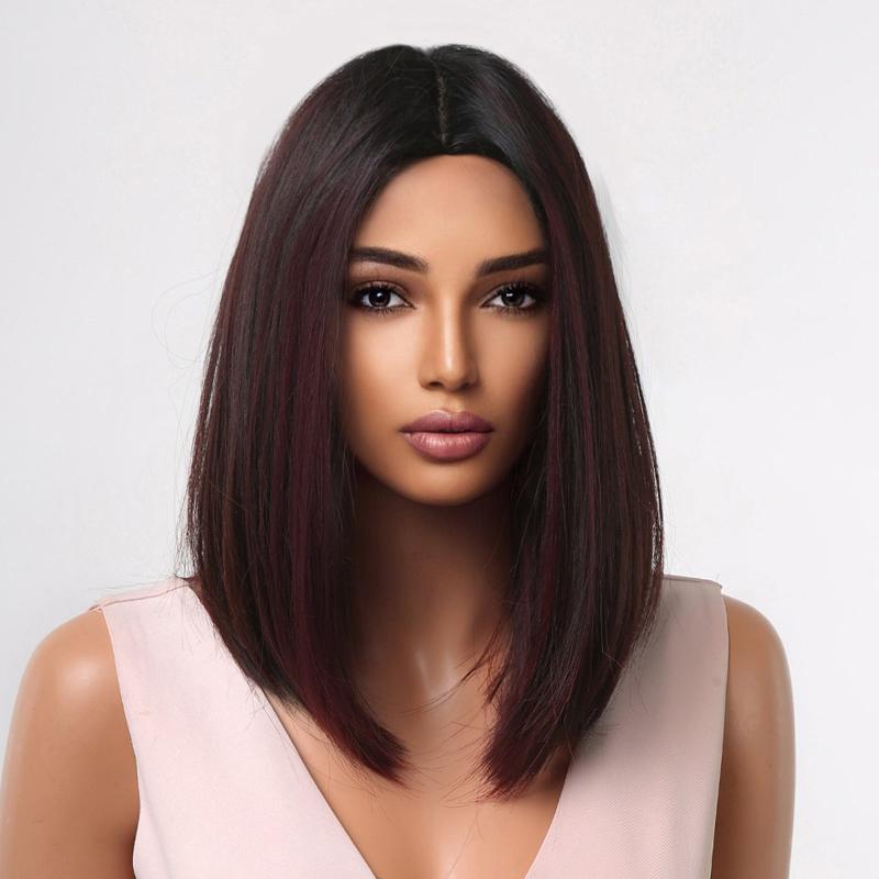 35 56 Cm Short Bob Straight Hair Wigs With Bangs Synthetic Fiber Hair Replacemen