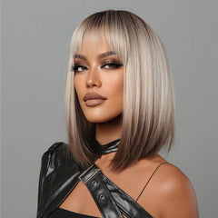 35 56 Cm Short Bob Straight Hair Wigs With Bangs Synthetic Fiber Hair Replacemen