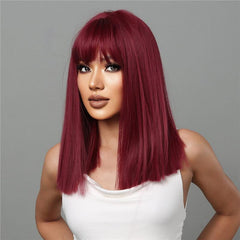 35 56 Cm Short Bob Straight Hair Wigs With Bangs Synthetic Fiber Hair Replacemen