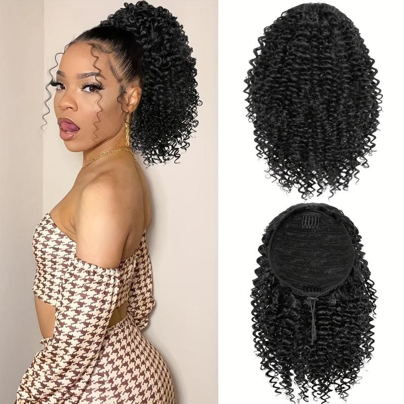 4C Short Afro Kinky Ponytail Extensions Drawstring Synthetic Hair