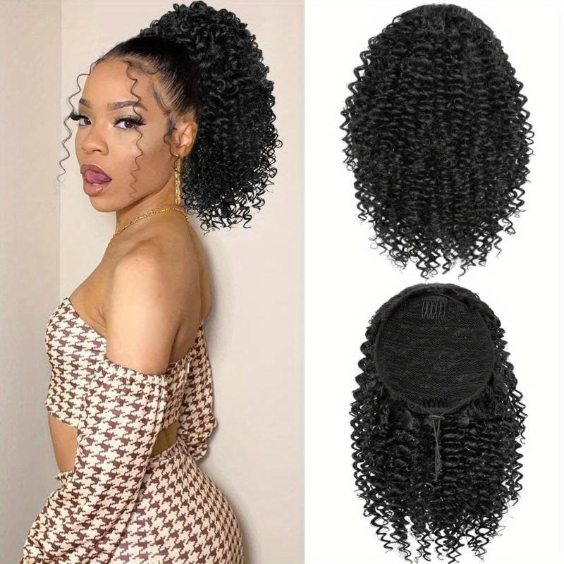 4C Short Afro Kinky Ponytail Extensions Drawstring Synthetic Hair