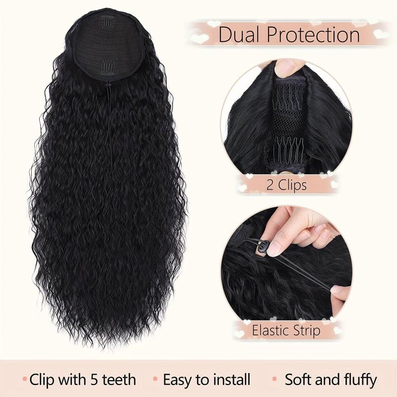 Long Curly Drawstring Ponytail For Women Synthetic Hair Extension
