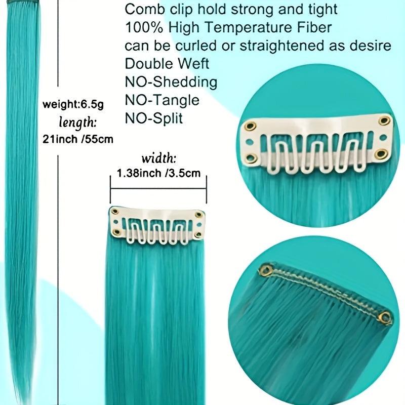 9pcs Colorful Hair Extension Clips for Girls Women Gift Party Wig Pieces