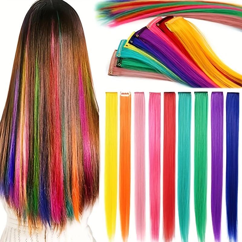 9pcs Colorful Hair Extension Clips for Girls Women Gift Party Wig Pieces