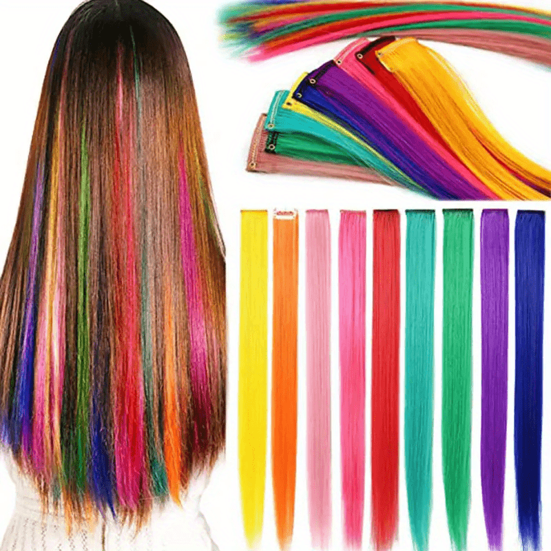 9pcs Colorful Hair Extension Clips for Girls Women Gift Party Wig Pieces