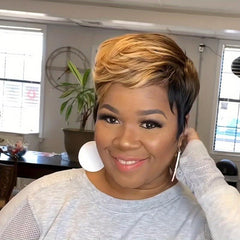 Short Straight Layered Hair Wigs Synthetic Fiber Short Pixie Cut Wigs For Women