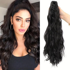 Long Water Wave Ponytail Extensions Claw Clip Curly Hair Heat Resistant