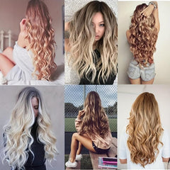 7pcs Long Curly Wavy Hair Extensions Synthetic Fiber Hair Pieces for Daily Use