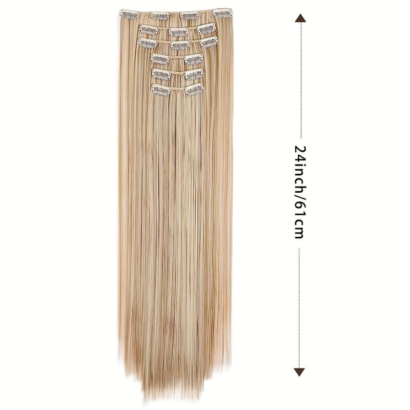 Long Straight Synthetic Hair Extension 60 96 Cm Dark Blonde Hair 6PCS