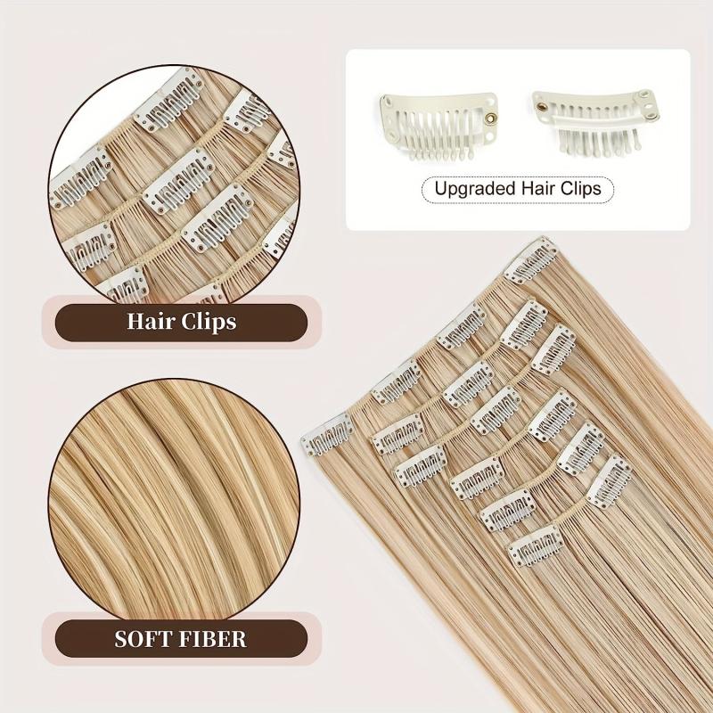 Long Straight Synthetic Hair Extension 60 96 Cm Dark Blonde Hair 6PCS