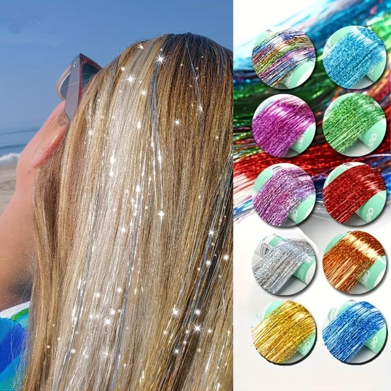 Hair Tinsel Strands Long Straight Hair Extensions Party Highlight Hair Pieces
