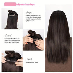 Long Straight Hair Extensions with 4 Clips Natural Brown Clip In One Piece