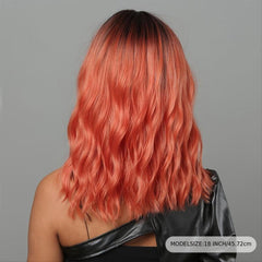 Bob Water Wave Wig Ombre Brown Dark Red Bangs Women