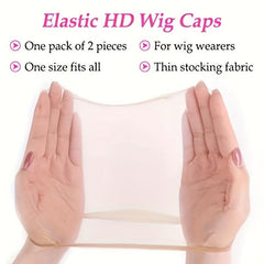 2PCS Invisible HD Wig Caps Soft Stretchy Nylon Wig Caps For Lace Front Wigs