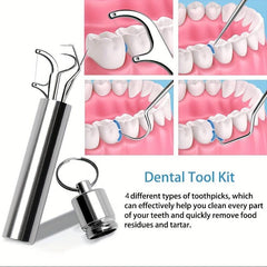 4Pcs Reusable Metal Toothpicks Stainless Steel Pocket Set Holder Travel Kit