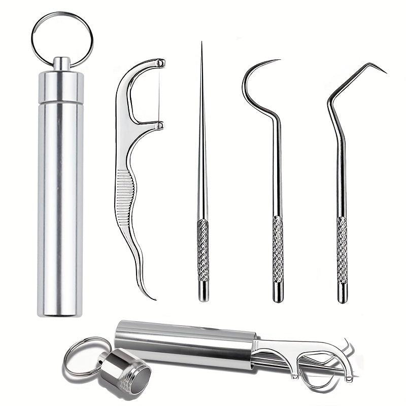 4Pcs Reusable Metal Toothpicks Stainless Steel Pocket Set Holder Travel Kit