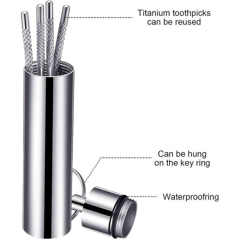 Stainless Steel Toothpicks Pocket Set with Keychain Holder