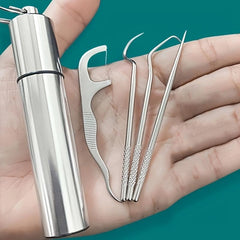 Stainless Steel Toothpicks Pocket Set with Keychain Holder