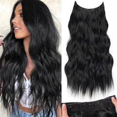 Invisible Wire Hair Extensions Transparent Wire Long Wavy Synthetic Hairpiece