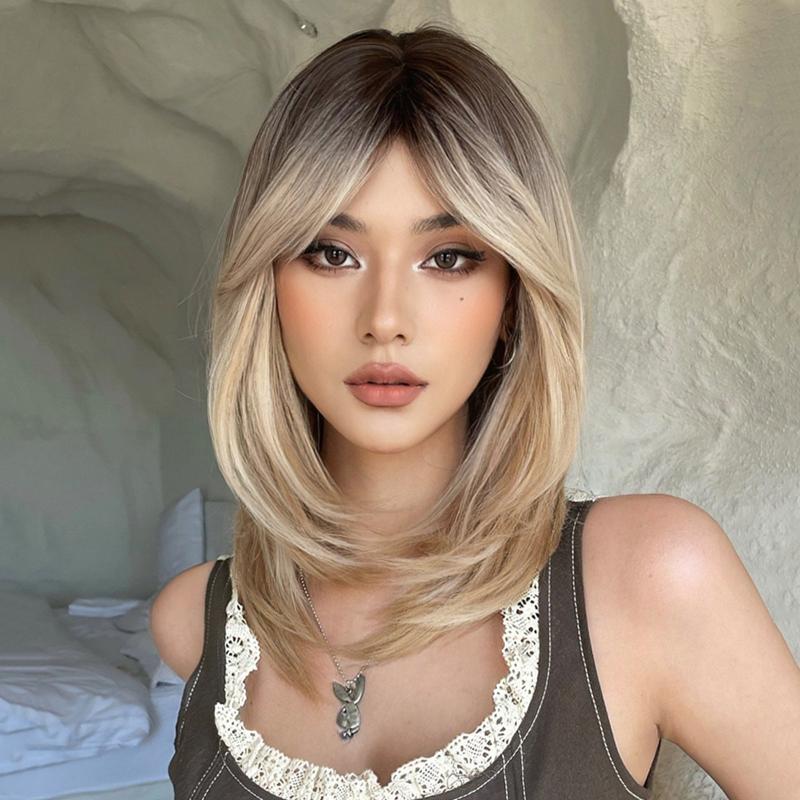 Short Ombre Brown Mixed Blonde Bob Wigs For Women