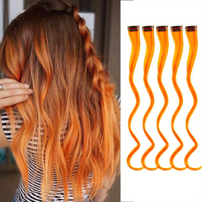 5Pcs Hair Extensions Party Highlights Wavy Hairpiece Clip In Synthetic Streak