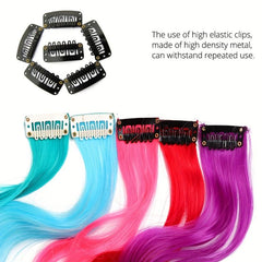 5Pcs Hair Extensions Party Highlights Wavy Hairpiece Clip In Synthetic Streak