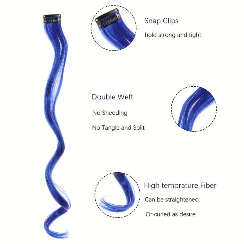 5Pcs Hair Extensions Party Highlights Wavy Hairpiece Clip In Synthetic Streak