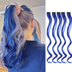 5Pcs Hair Extensions Party Highlights Wavy Hairpiece Clip In Synthetic Streak