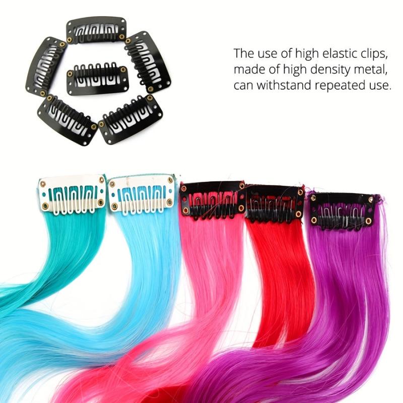 5pcs Clip In Colored Hair Extensions Long Wavy Highlights Curly Wavy Hairpiece