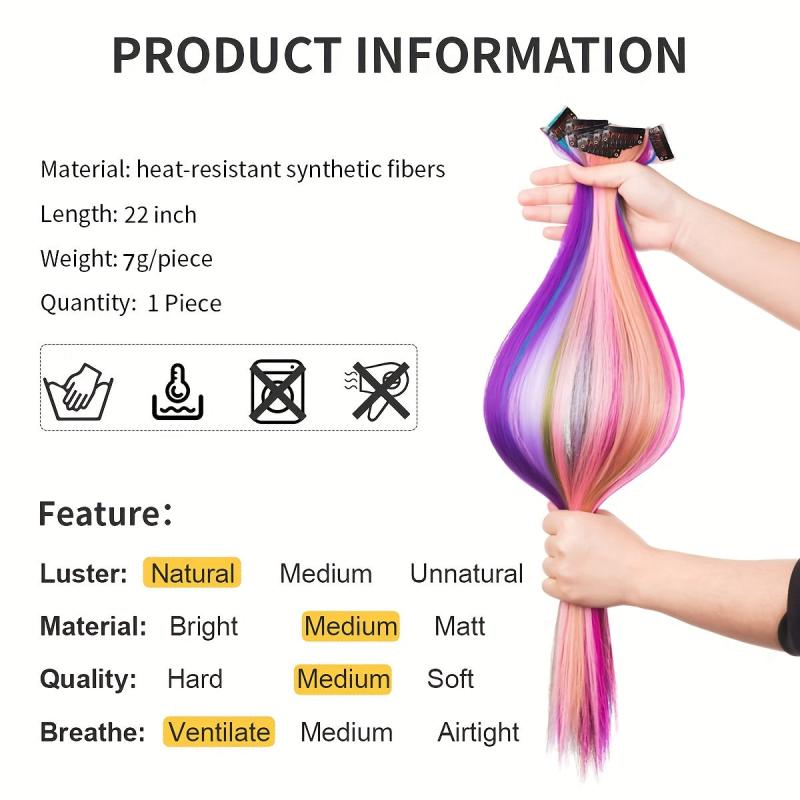 Colorful Straight Hair Extensions Clip In for Halloween Party Cosplay