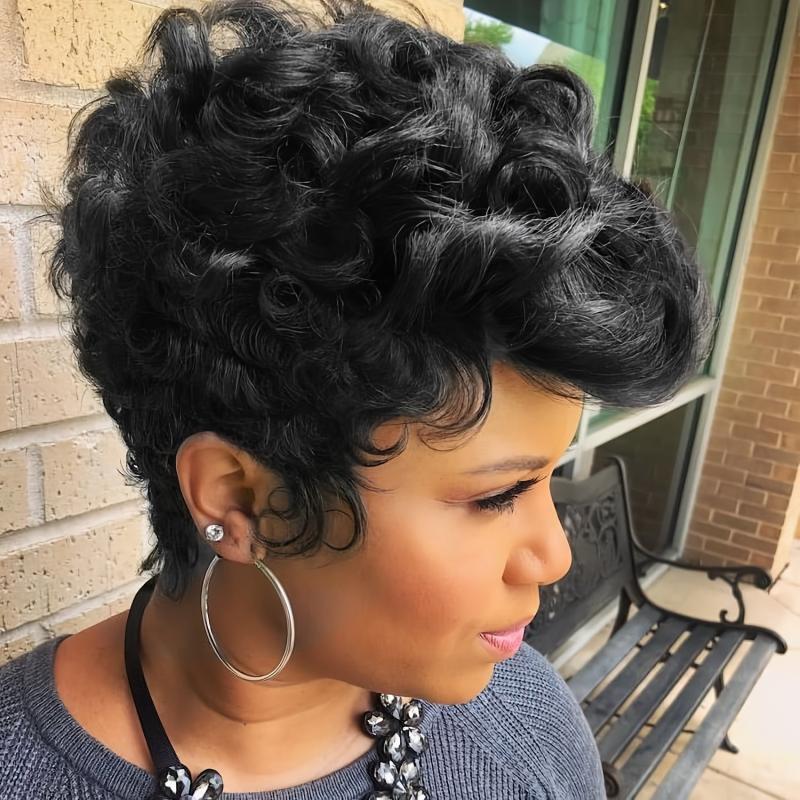 Short Curly Pixie Cut Wig with Bangs