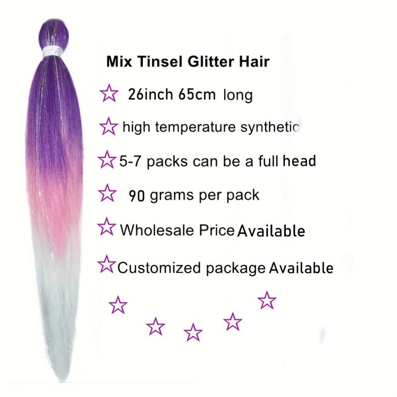 Y2K Braiding Hair Mix Tinsel Rainbow Extension Long Straight Colorful