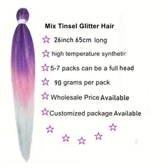 Y2K Braiding Hair Mix Tinsel Rainbow Extension Long Straight Colorful