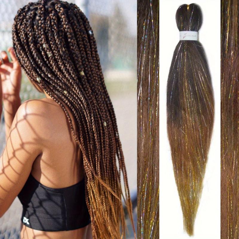 Y2K Braiding Hair Mix Tinsel Rainbow Extension Long Straight Colorful