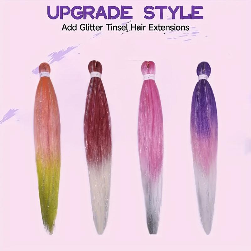 Y2K Braiding Hair Mix Tinsel Rainbow Extension Long Straight Colorful