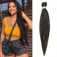 Y2K Braiding Hair Mix Tinsel Rainbow Extension Long Straight Colorful