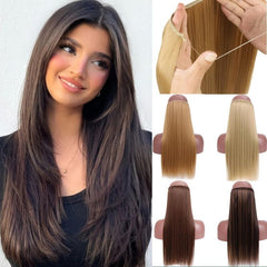 Invisible Wire Hair Extensions Natural Blonde False Hairpiece Long Wavy