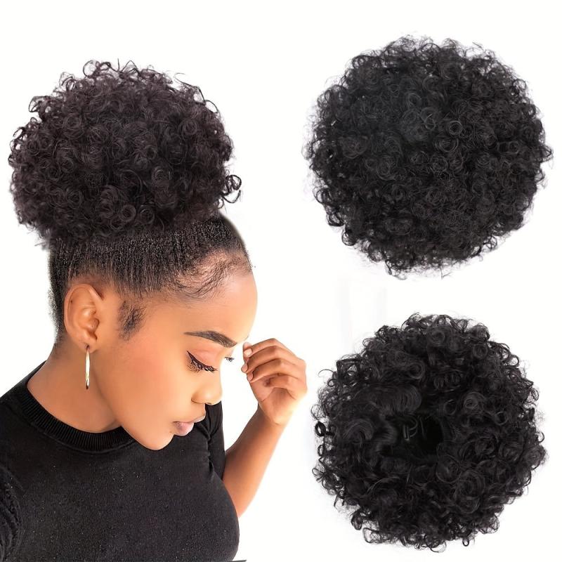 Short Afro Curly Ponytail Extensions Synthetic Clip In Hair Extensions