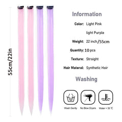 10Pcs Purple Clip In Hair Extensions, Ombre Purple Party Hairpieces