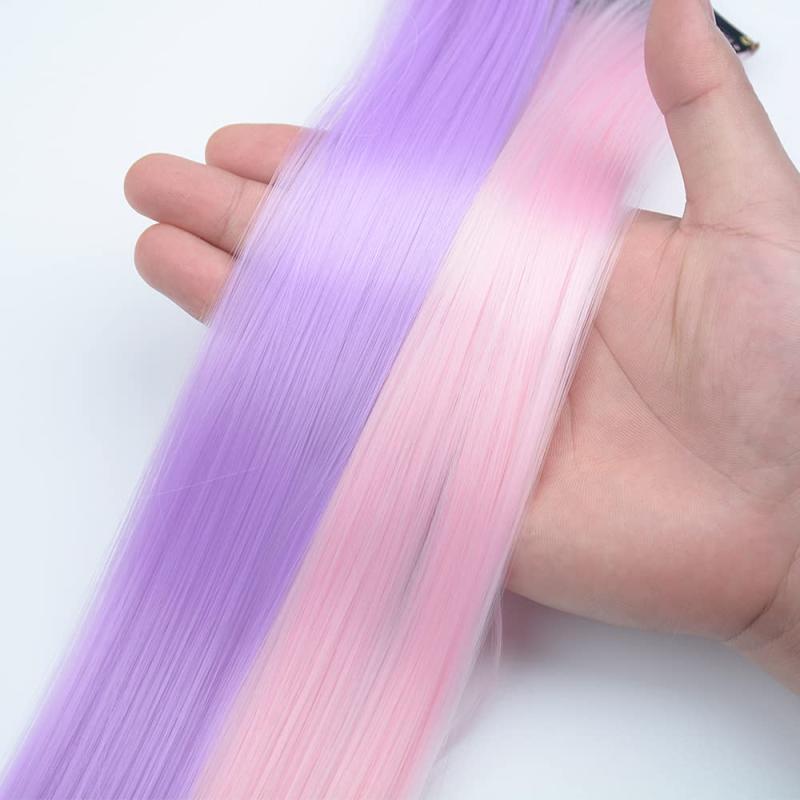 10Pcs Purple Clip In Hair Extensions, Ombre Purple Party Hairpieces