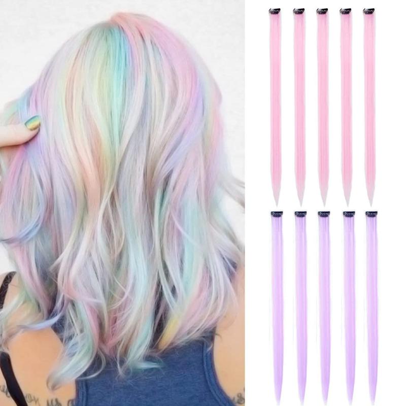 10Pcs Purple Clip In Hair Extensions, Ombre Purple Party Hairpieces
