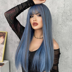 Long Straight Ash Wig Bangs Heat Synthetic Bachelorette Party Wig