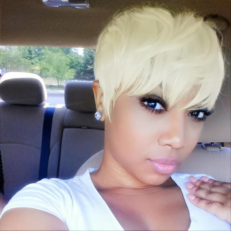 Short Pink Wavy Pixie Cut Synthetic Hair Wigs For Women