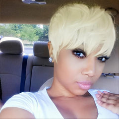 Short Pink Wavy Pixie Cut Synthetic Hair Wigs For Women