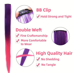 55 88 Cm Synthetic Hair Extensions Rainbow Long Straight Hairpieces Purple Pink